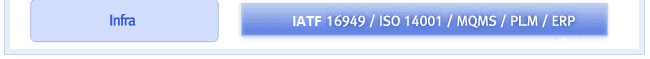 Infra : IATF 16949 / ISO 14001 / MQMS / PLM / ERP